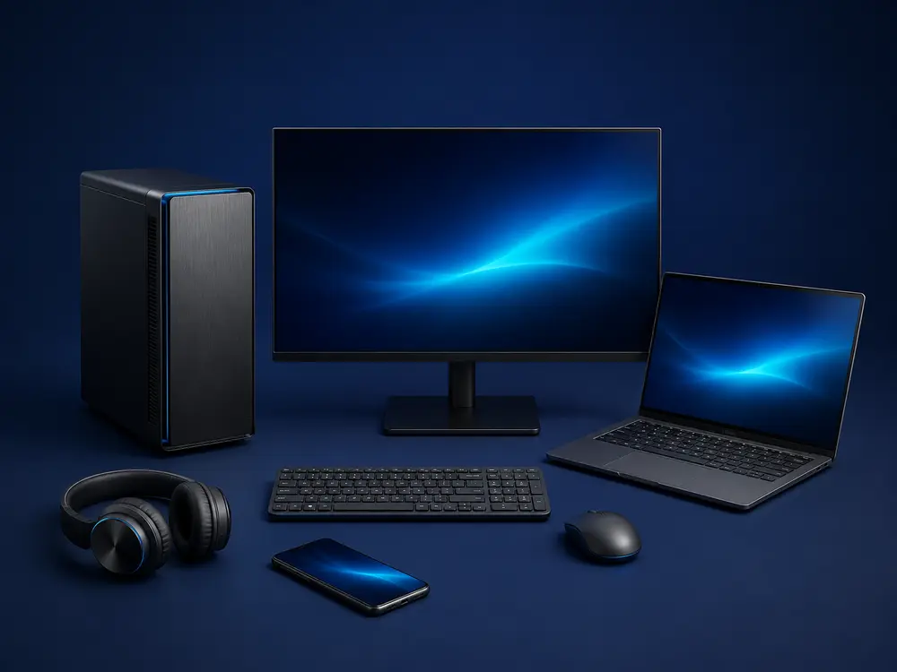 Desktop computer, monitor, laptop, and gadgets